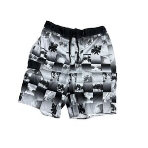 Joe Boxer Swim Trunks Shorts Mens Large Gray Tropical Patchwork Palm Print Beach